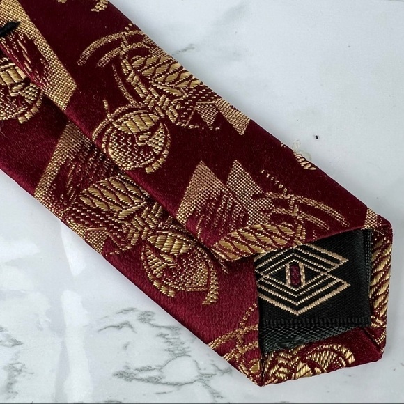 Audrey Buckner Mens Necktie Tie Burgundy Red Gold 100% European Silk Made In USA - Picture 7 of 8